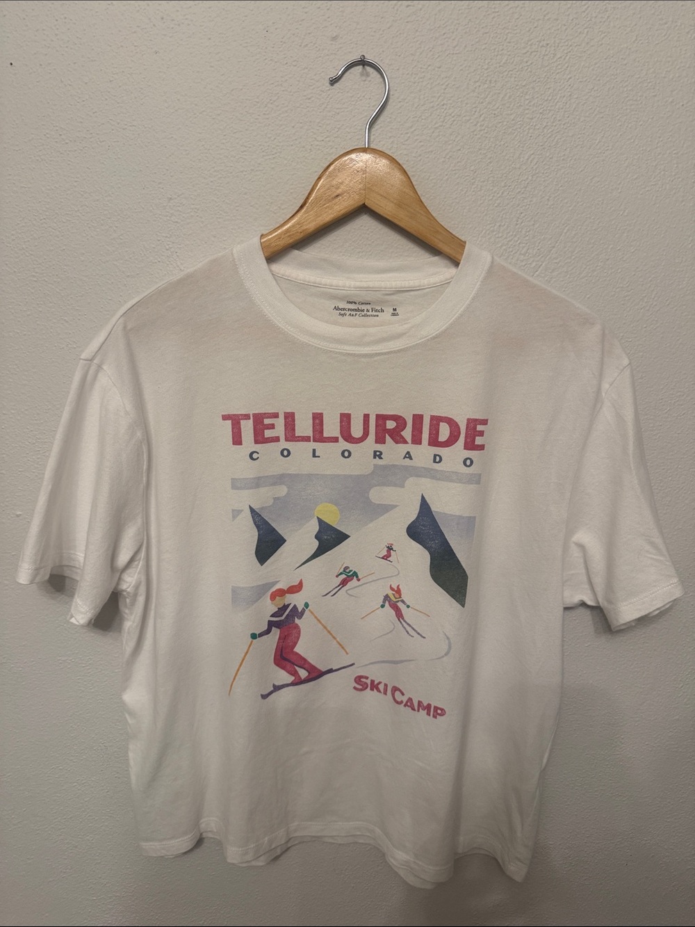 Abercrombie & Fitch White Crew Neck Tee with Logo Print